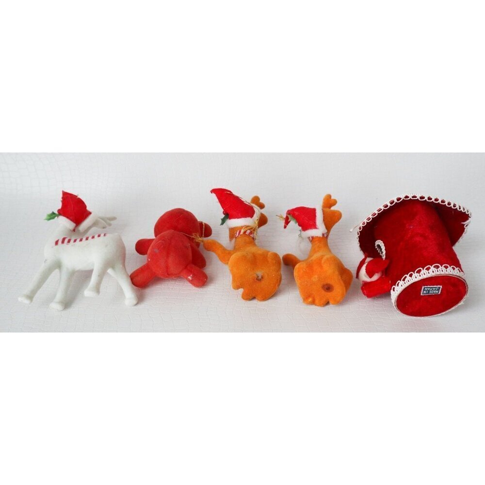 5 Vintage Flocked Christmas Tree Ornaments Deer Bird House With White Dove & Bea - Picture 7 of 7